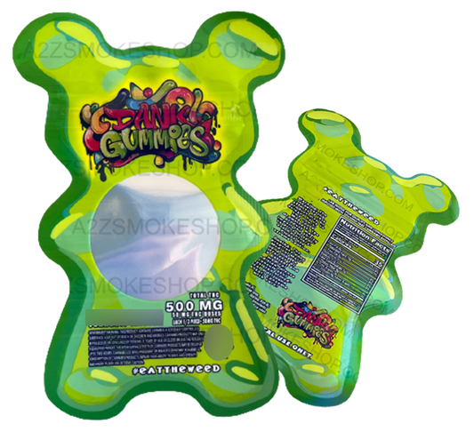 Dank Gummies Cut out 500mg  Mylar Bag with window  Green- Packaging Only