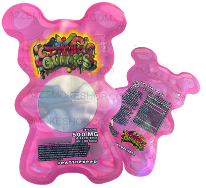 Dank Gummies Cut out 500mg  Mylar Bag with window  Pink- Packaging Only