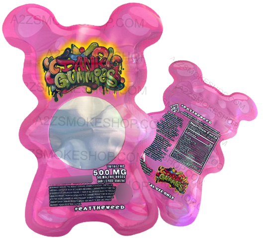 Dank Gummies Cut out 500mg  Mylar Bag with window  Pink- Packaging Only