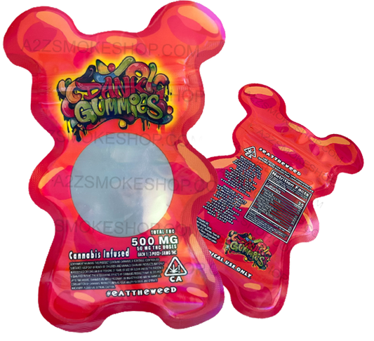 Dank Gummies Cut out 500mg  Mylar Bag With window  Red- Packaging Only