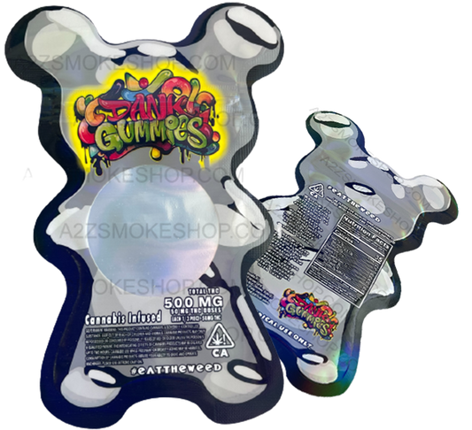 Dank Gummies Cut out 500mg  Mylar Bag With window Silver - Packaging Only