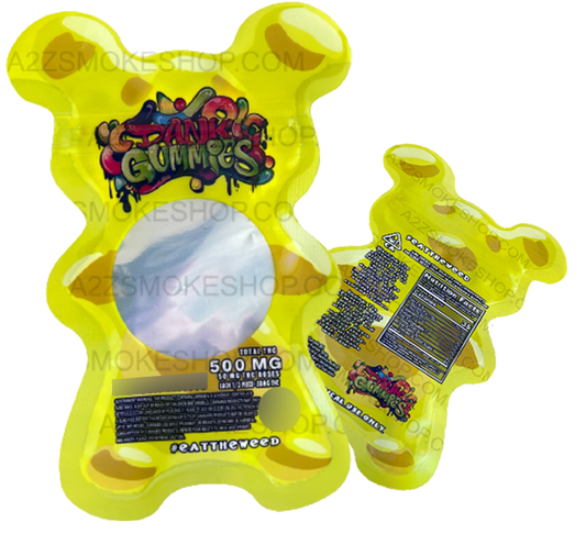 Dank Gummies Cut out 500mg  Mylar Bag with window  Yellow- Packaging Only