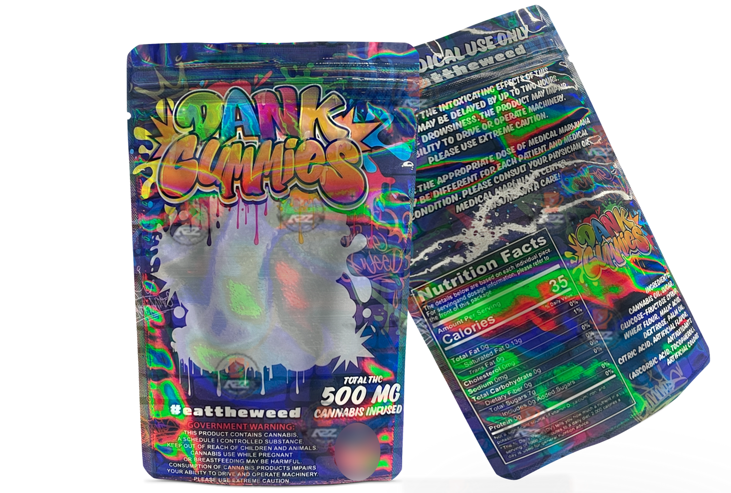 Dank Gummies 500mg  Mylar Bag Purple-Packaging Only