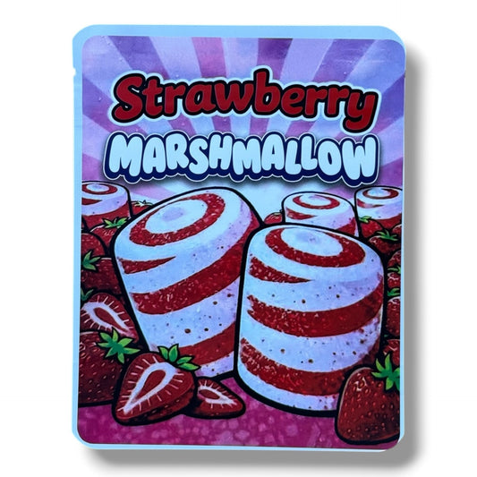 Strawberry Marshmallow 3.5G Mylar sticker Bags -With stickers and label