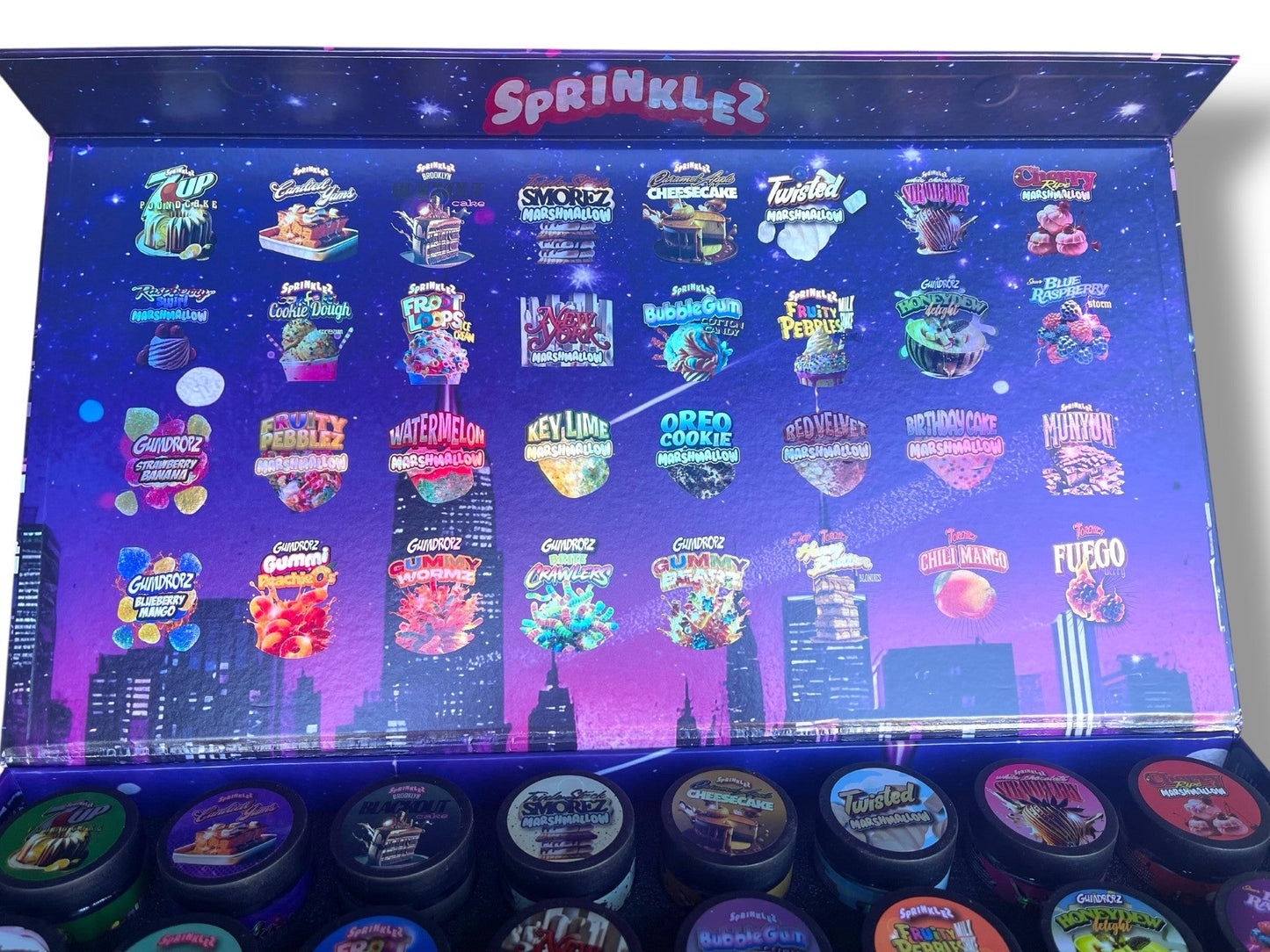 Sprinklez Variety Pack Glass Jars - Varity Pack 32 Flavors in box Empty Jars