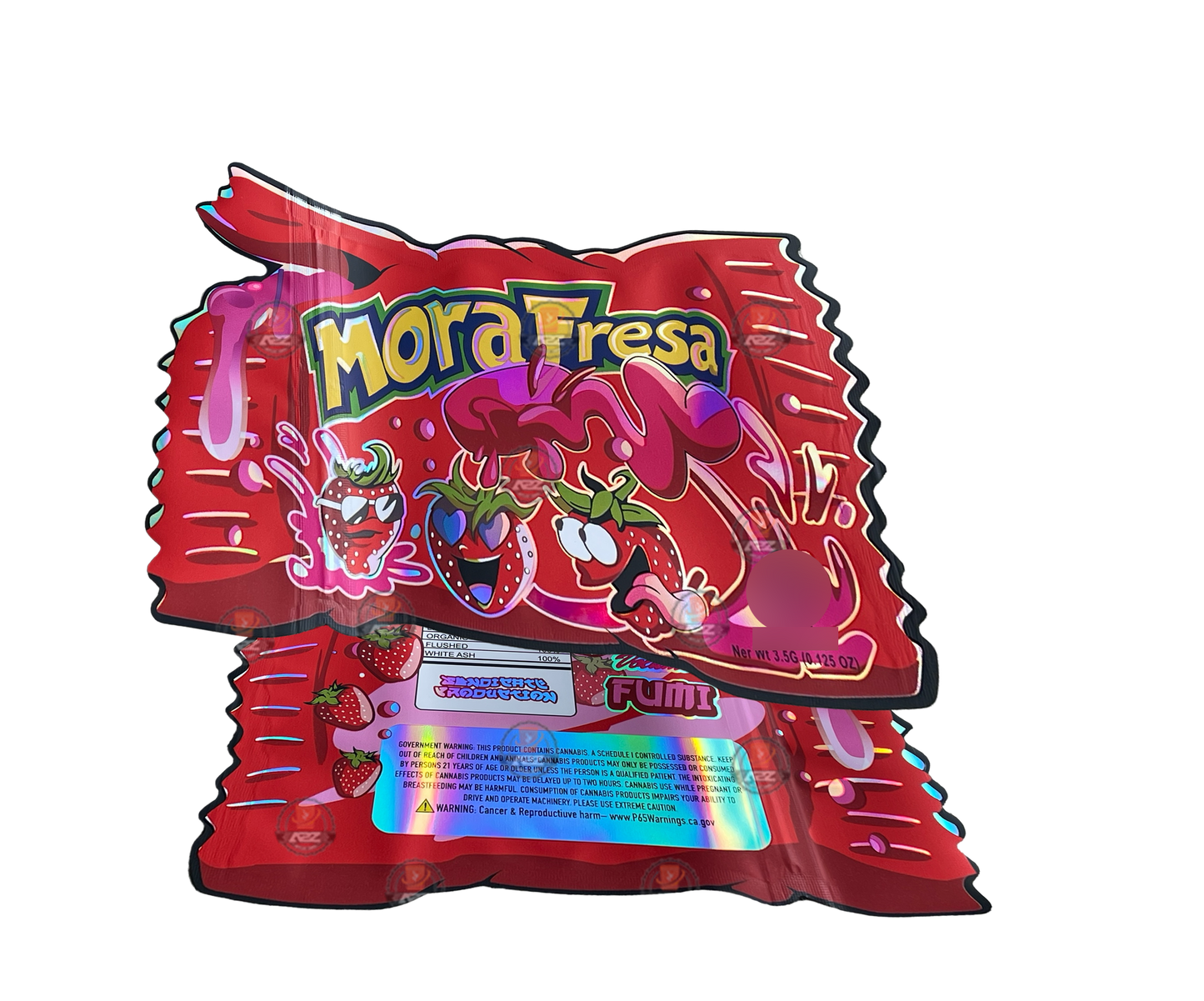 Mora Fresa Fumi Cut Out Mylar Bags 3.5g Die Cut Holographic High Volume