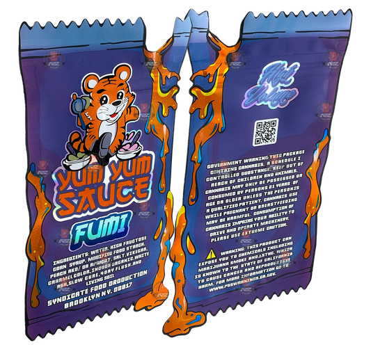Fumi Yum Yum Sauce cut out Mylar Bags 3.5g Die Cut Holographic
