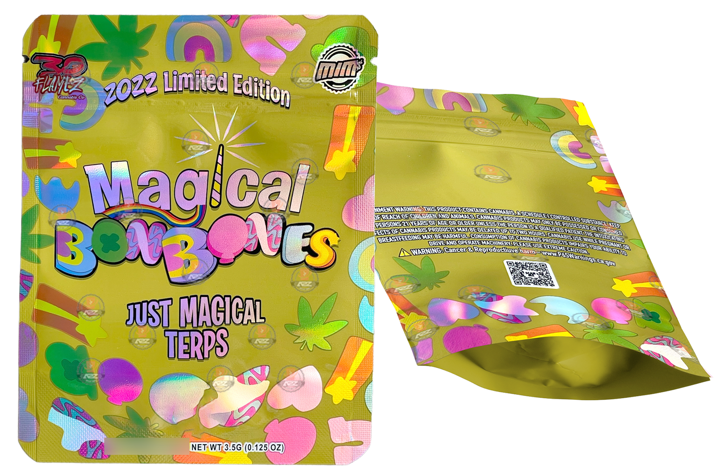 Magical Bonbones Cut Out Mylar Bags 3.5g Die Cut Holographic 30 Flamez Limited Edition