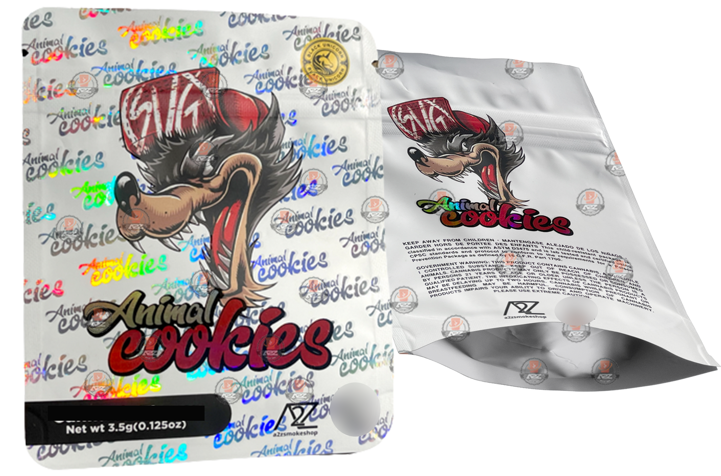 Black Unicorn - Animal Cookies Holographic Mylar bag 3.5g  For Flower