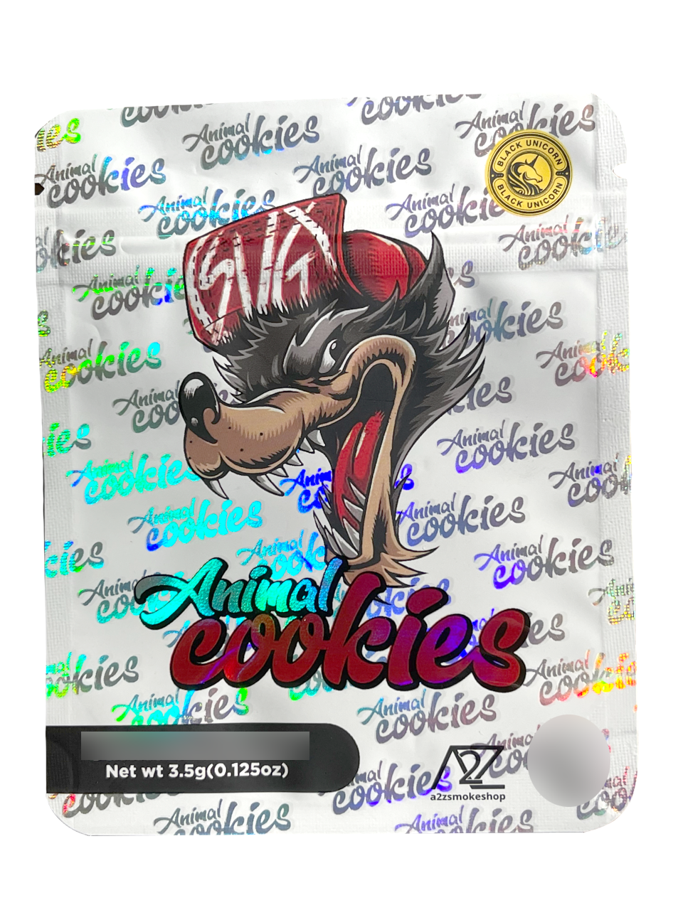 Black Unicorn - Animal Cookies Holographic Mylar bag 3.5g  For Flower