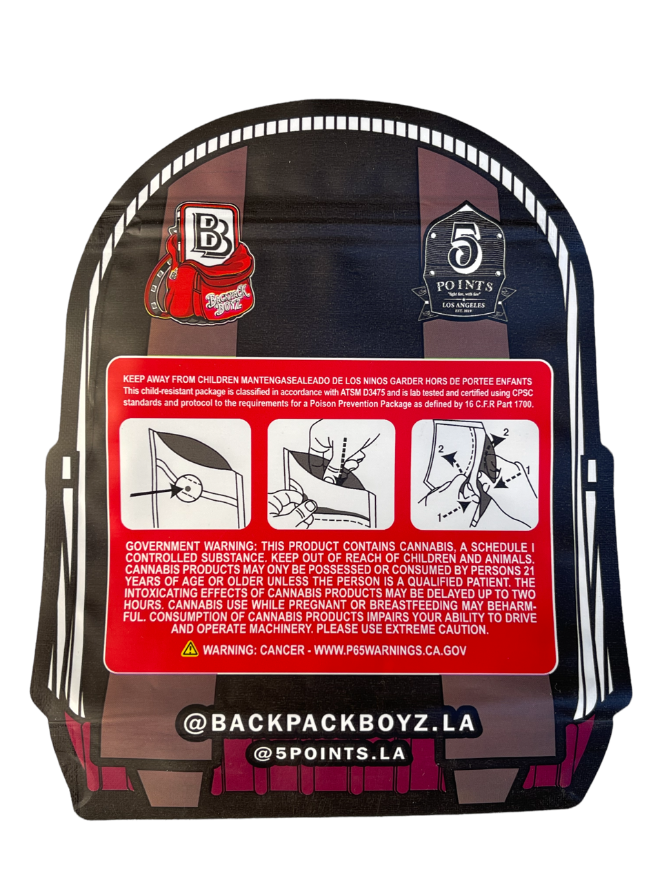 Backpack Boyz Zerbert cut out Mylar zip lock bag 3.5G