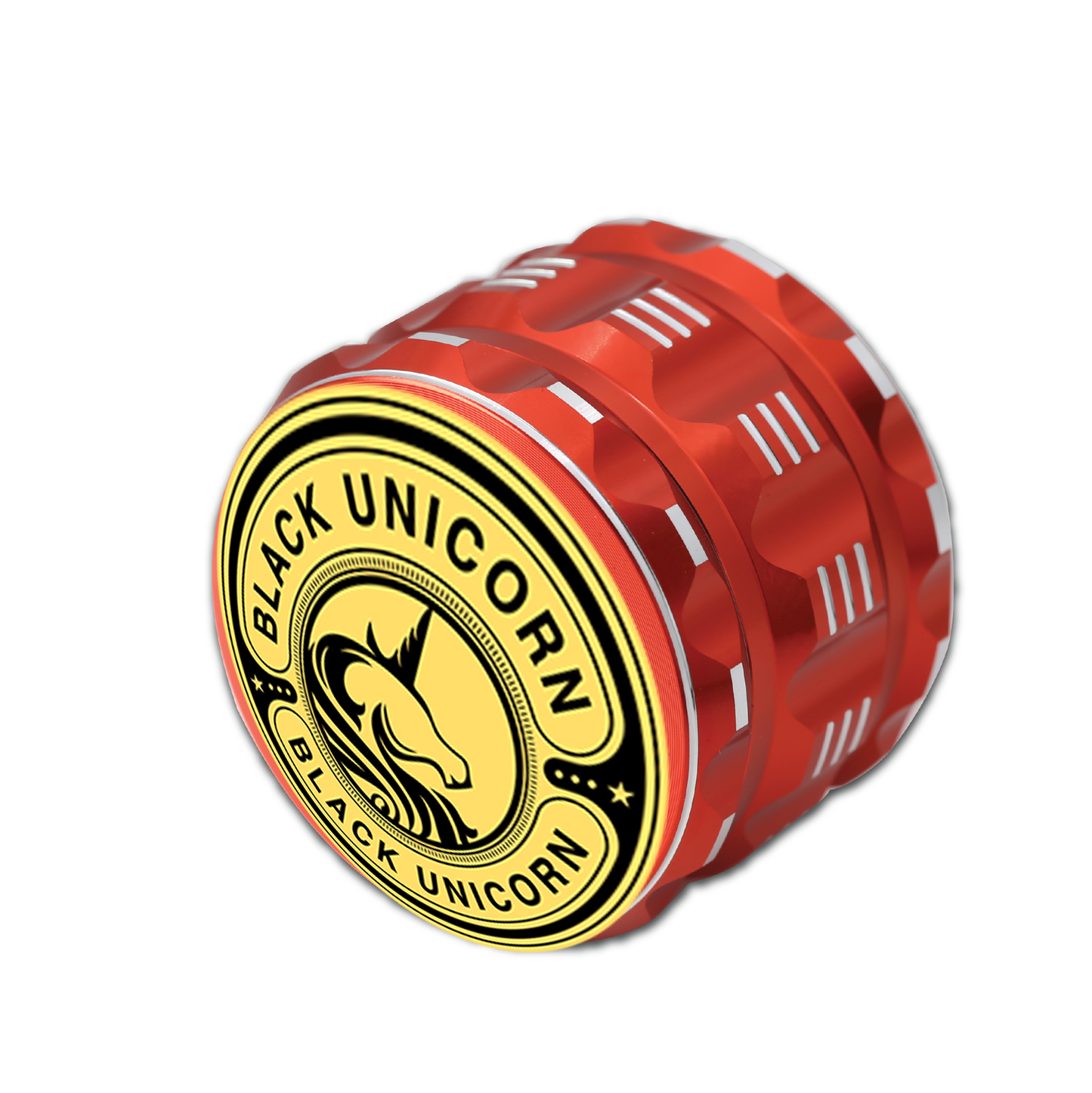 Black Unicorn Grinder with Pollen Catcher. Large 4 Piece, 2.5" Aluminum (Red)
