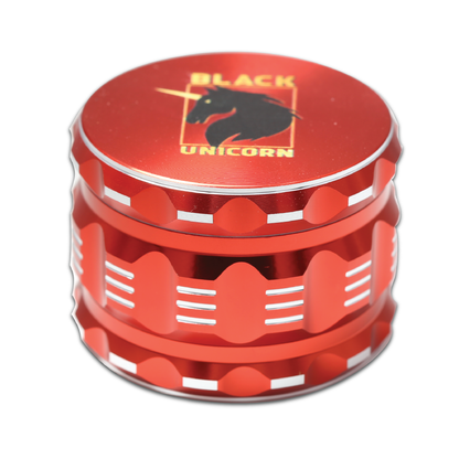 Black Unicorn Grinder with Pollen Catcher. Large 4 Piece, 2.5" Aluminum (Red)