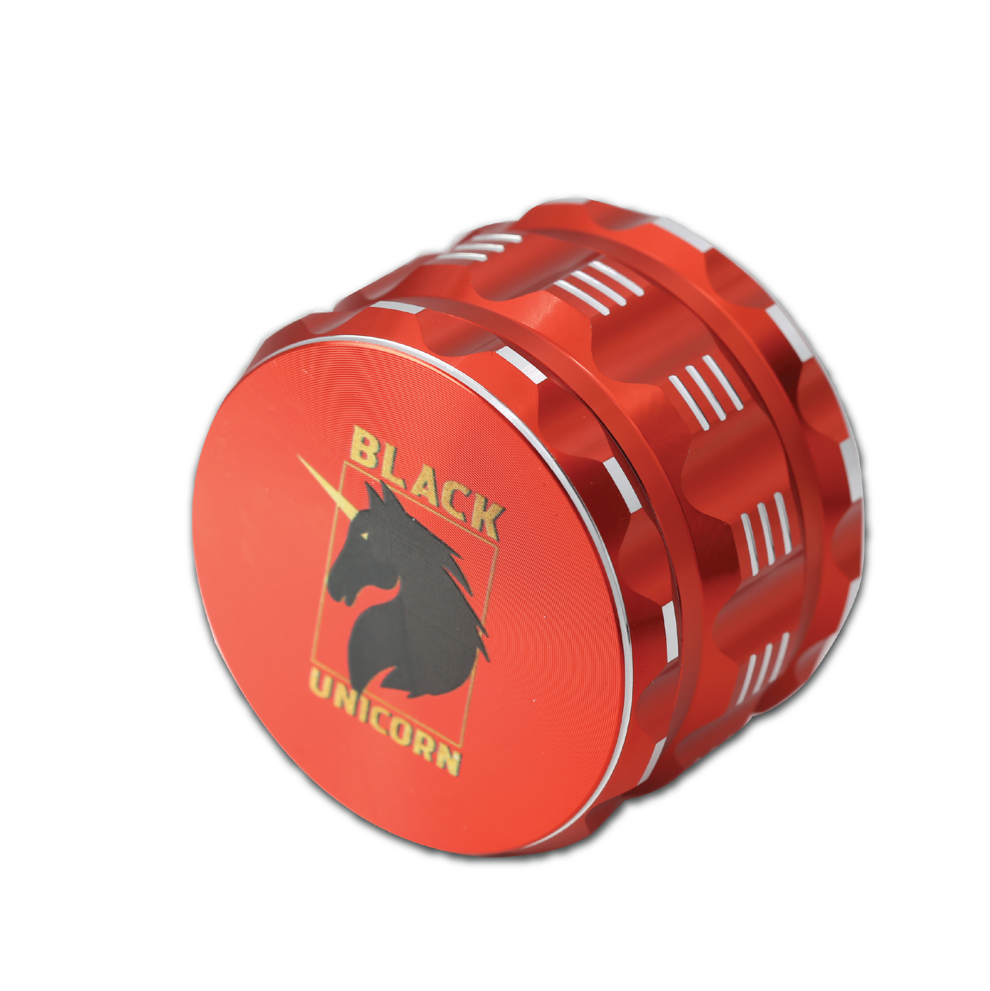 Black Unicorn Grinder with Pollen Catcher. Large 4 Piece, 2.5" Aluminum (Red)