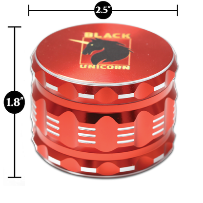 Black Unicorn Grinder with Pollen Catcher. Large 4 Piece, 2.5" Aluminum (Red)