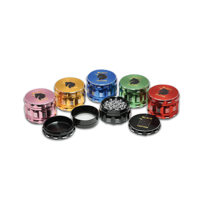Black Unicorn Grinder with Pollen Catcher. Large 4 Piece, 2.5" Aluminum (Red)