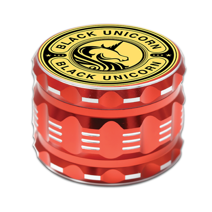 Black Unicorn Grinder with Pollen Catcher. Large 4 Piece, 2.5" Aluminum (Red)