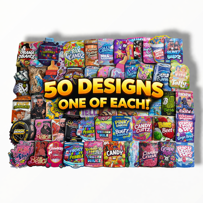 50 Different Designs 3.5g Mylar Bags – One of Each Design – Assorted Smell Proof Foil Bags – Variety Pack