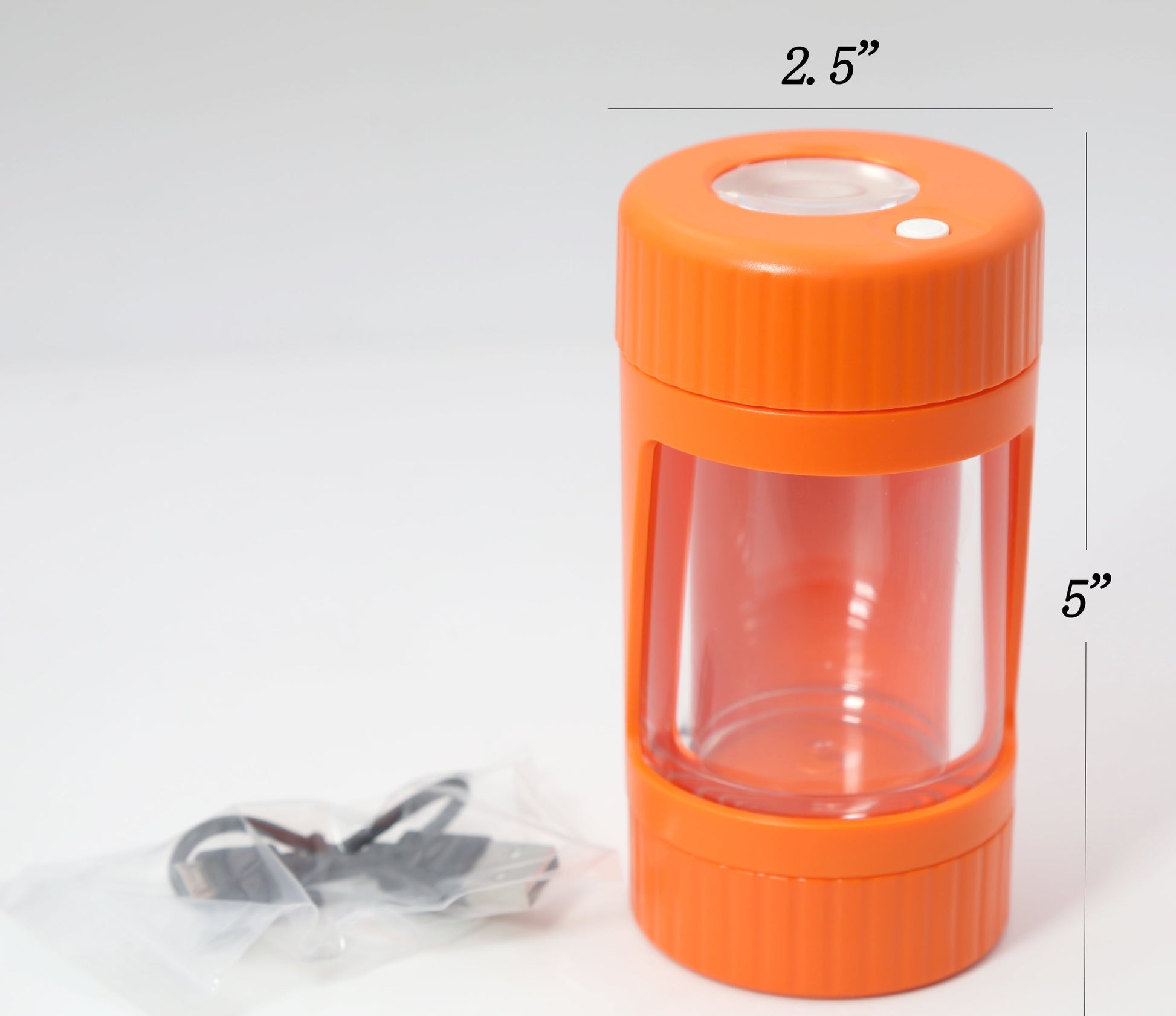 Cookies Mag Jar with Grinder -Airtight storage stash container led magnifying jar(Orange)