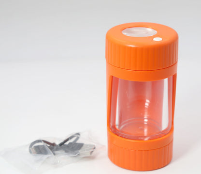Cookies Mag Jar with Grinder -Airtight storage stash container led magnifying jar(Orange)