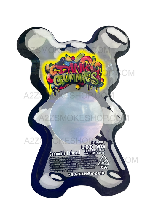 Dank Gummies Cut out 500mg Mylar Bag With window Silver - Packaging Only