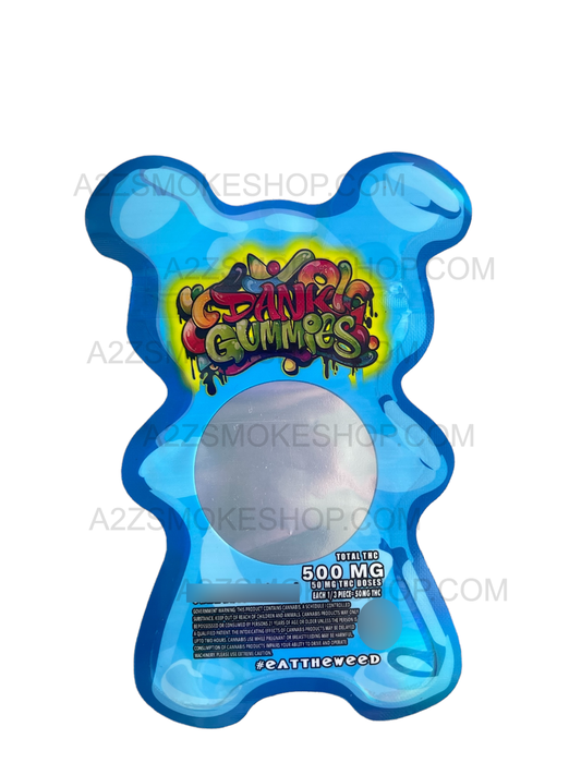 Dank Gummies Cut out 500mg  Mylar Bag with window  Blue - Packaging Only
