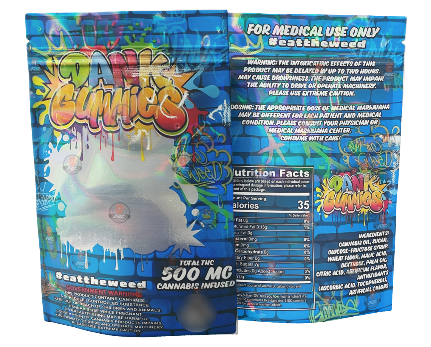 Dank Gummies 500mg  Mylar Bag  Blue - Packaging Only