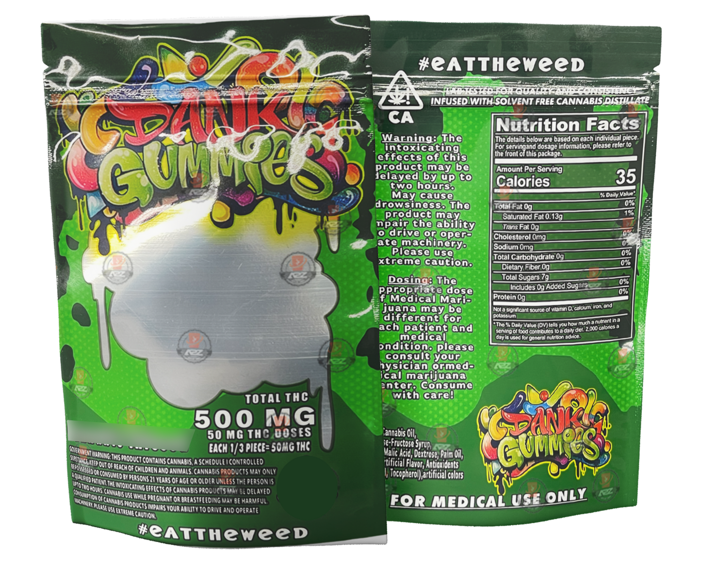 Dank Gummies 500mg  Mylar Bag Green-Packaging Only