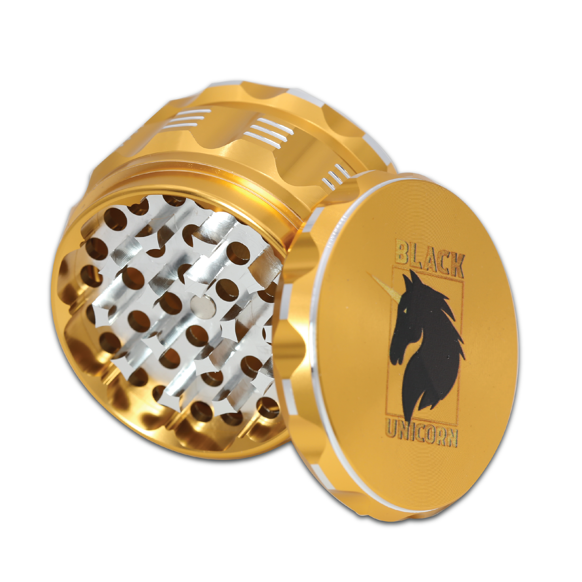 Grinder with Pollen Catcher. Large 4 Piece, 2.5" Aluminum (Gold)