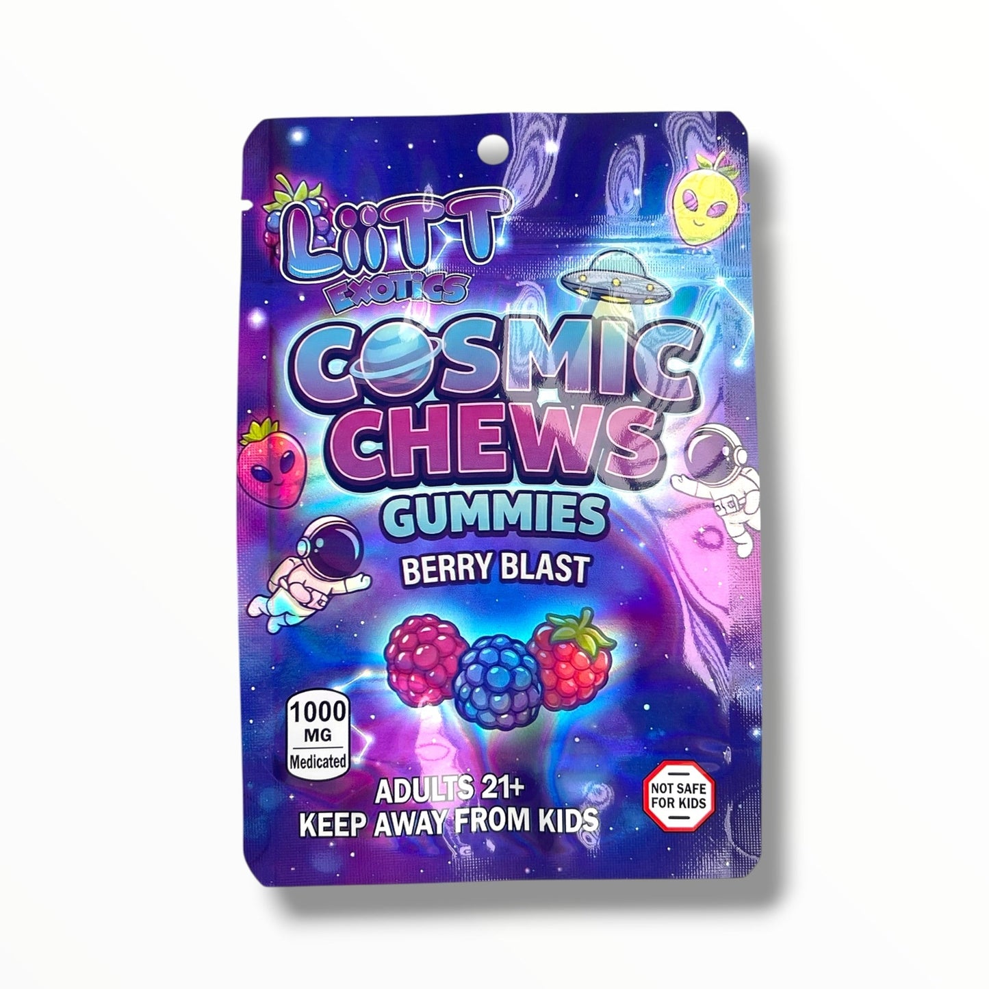 Liitt Exotics Cosmic Chews Gummies Berry Blast 3.5g Mylar Bag 1000MG (Packaging Only)