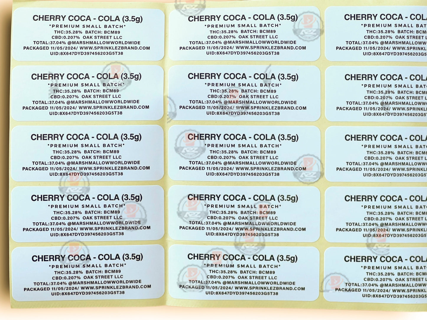 Sprinklez Cherry Coca Cola Marshmallow 3.5G Mylar Bags -With stickers and label
