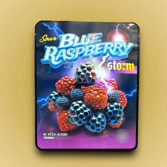 Sprinklez Sour Blue Raspberry Storm 3.5G Mylar Bags -With stickers and labels - Black Unicorn Hub