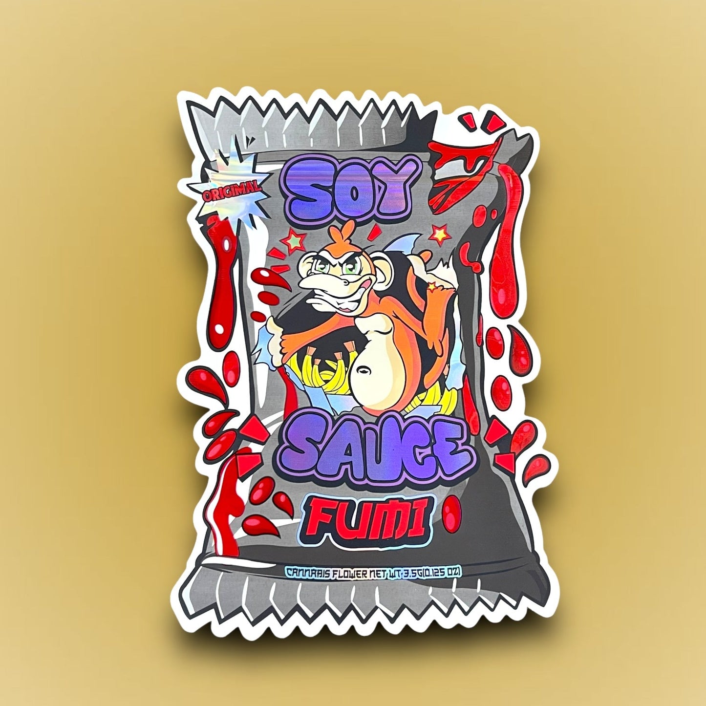 Fumi Soy Sauce cut out Mylar Bags 3.5g Die Cut Holographic New Version