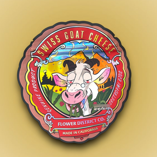 Swiss Goat Cheese 3.5G Mylar Bags Holographic cut out