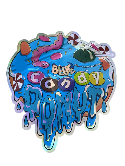 Blue Candy Donut 3.5g Mylar Bag Cut Out-Holographic