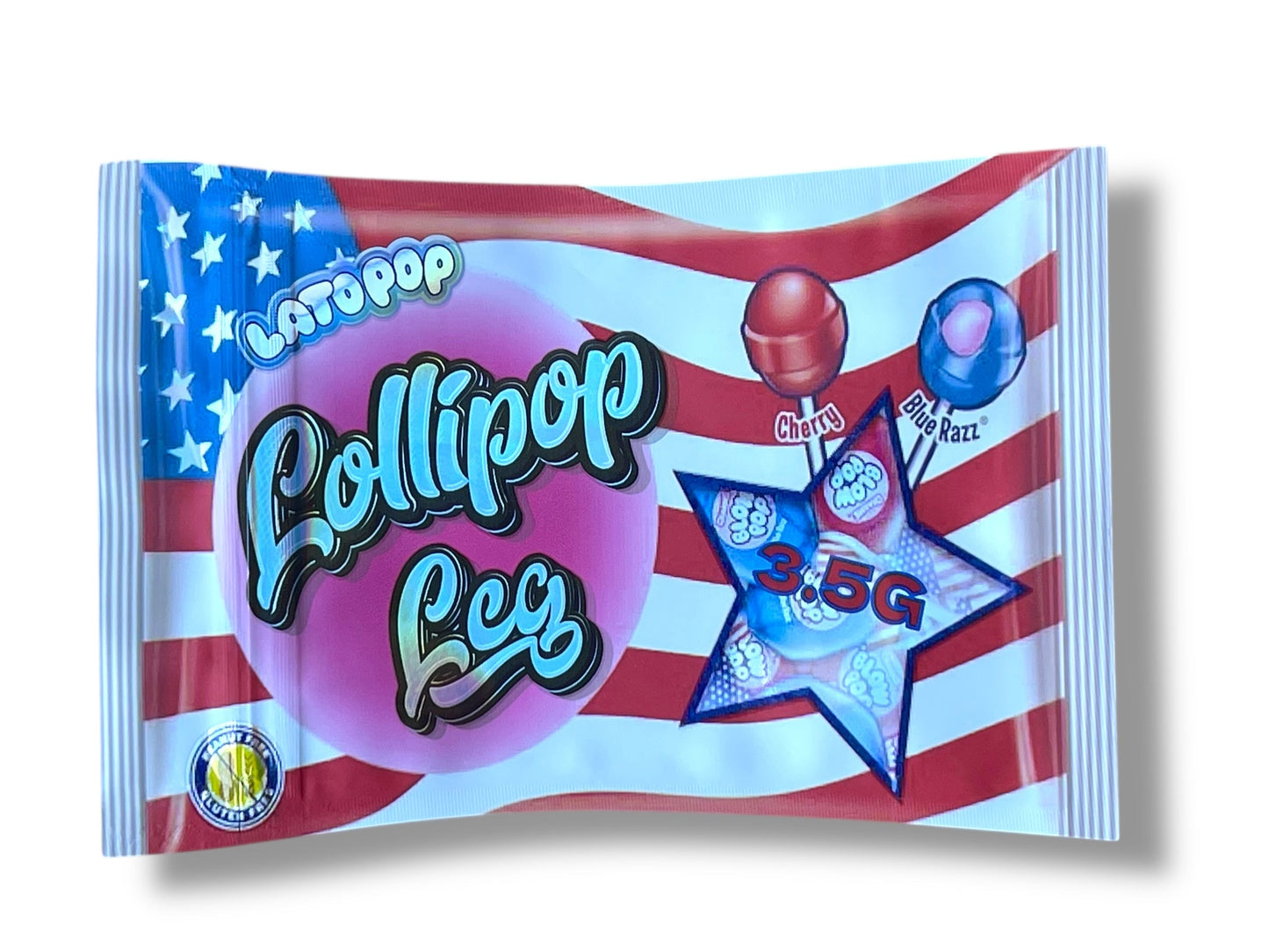 Lollipop Cherry Blue Razz Lato POP Mylar Bag 3.5g shape bag
