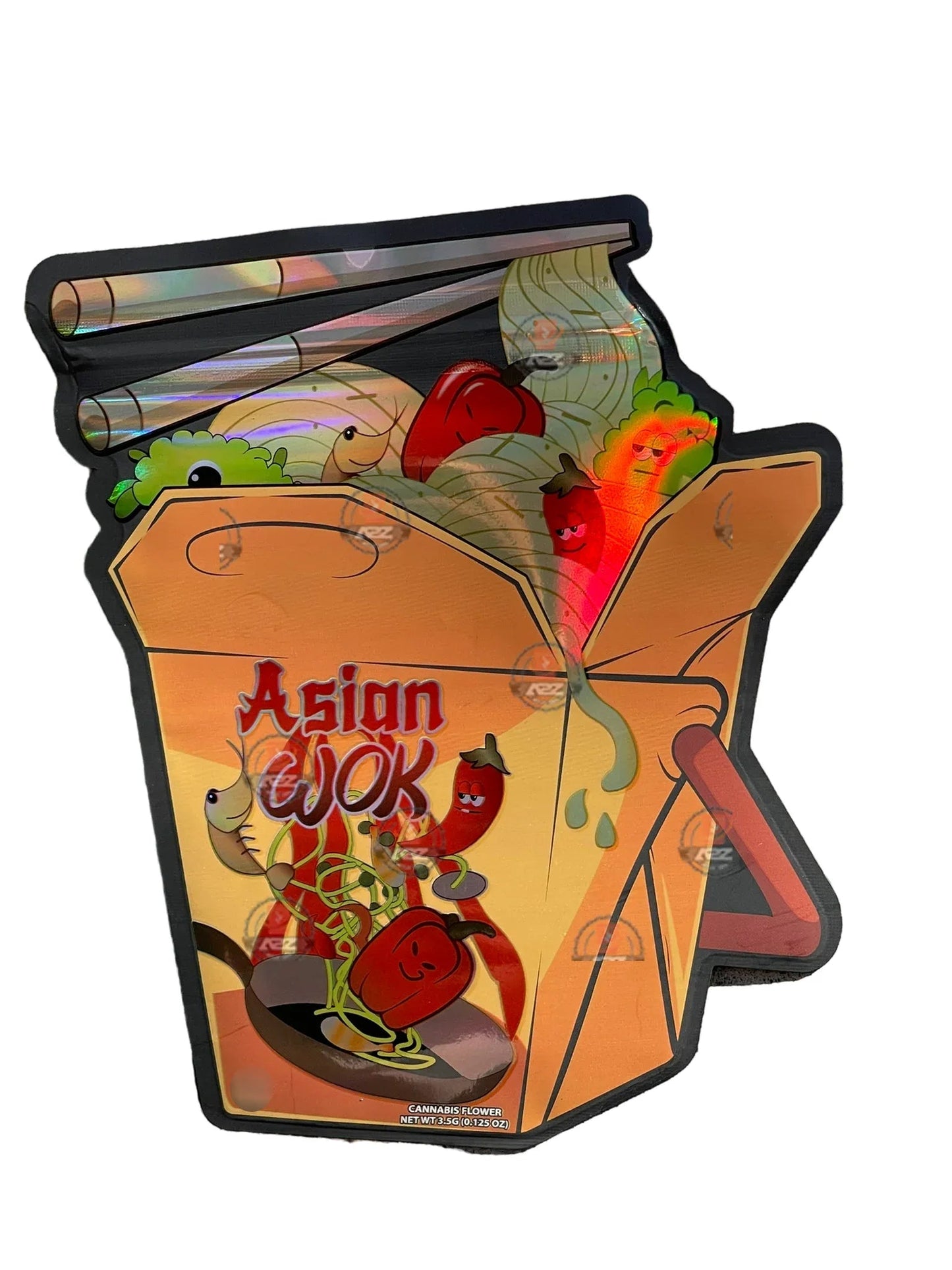 Asian Wok 3.5 grams Juice Box Mylar Bag Holographic - Black Unicorn Hub