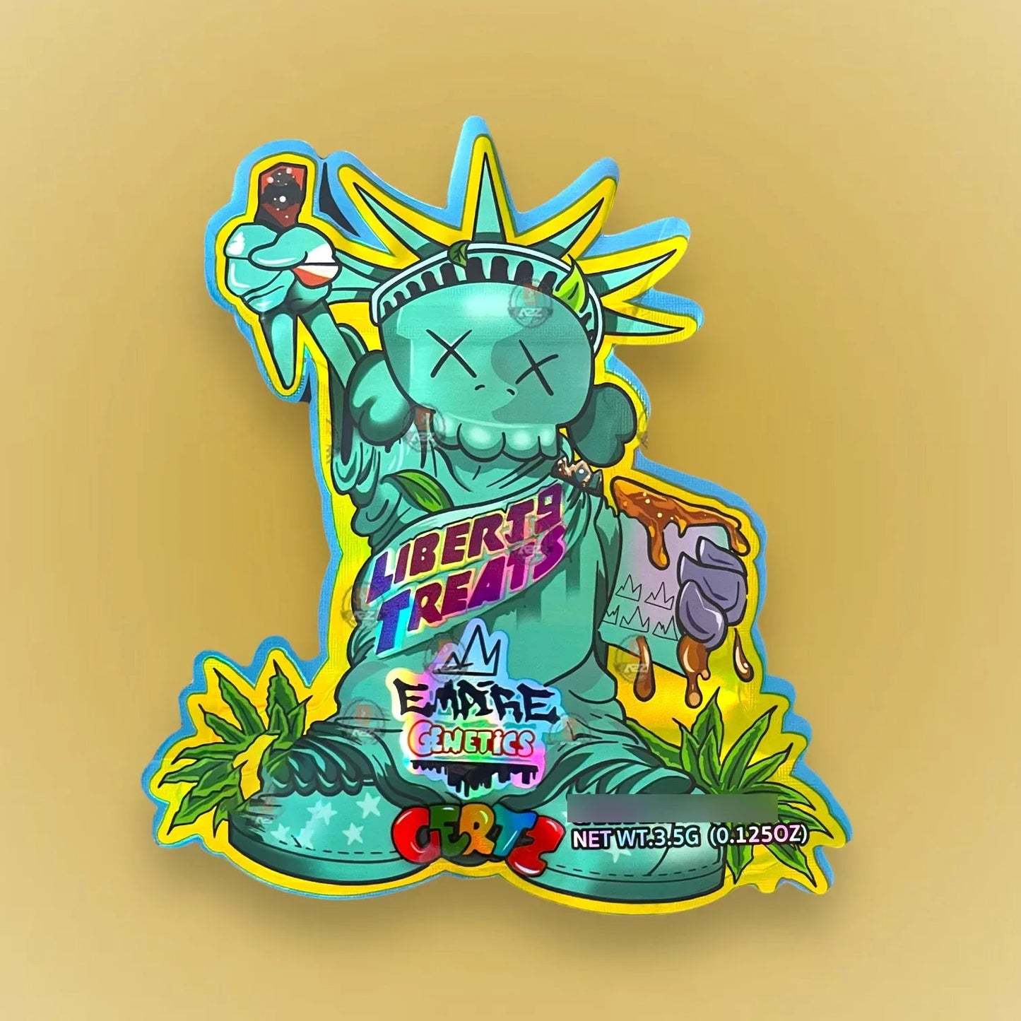 Liberty Treats 3.5G Mylar Bags- Empire Genetics Cut Out-Holographic - Black Unicorn Hub