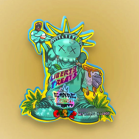 Liberty Treats 3.5G Mylar Bags- Empire Genetics Cut Out-Holographic - Black Unicorn Hub