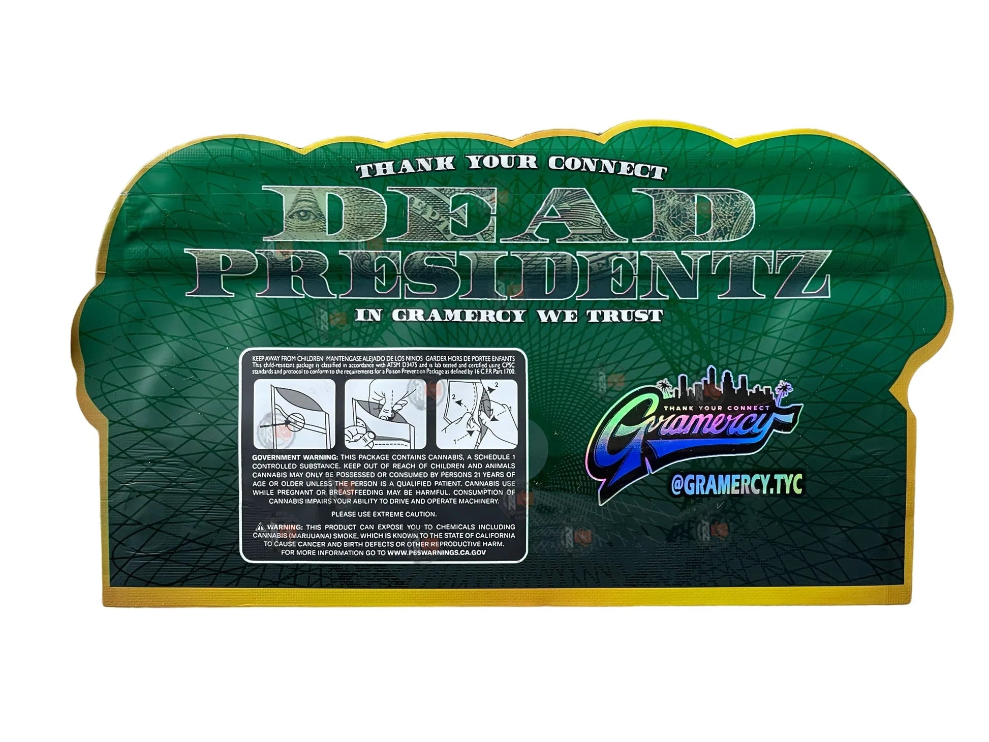 Dead Presidents 3.5g Mylar Bag Cut Out-Holographic Presidentz - Black Unicorn Hub