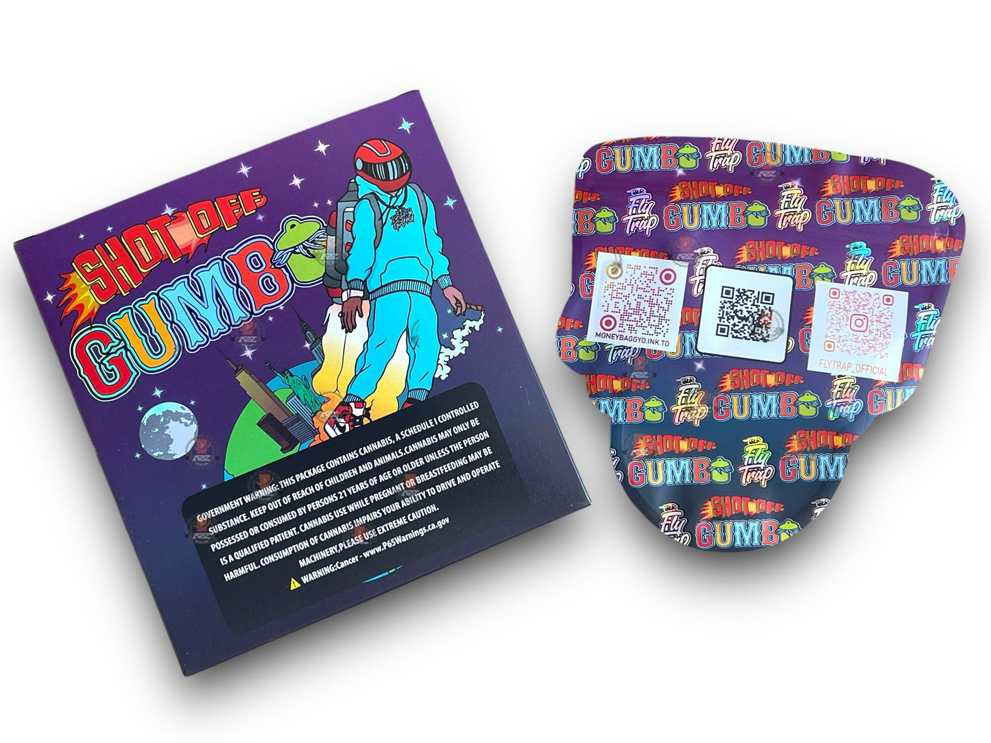 Gumbo Shot OFF Mylar Bags with Boxes 3.5g Box Packaging Holographic boxes and bags