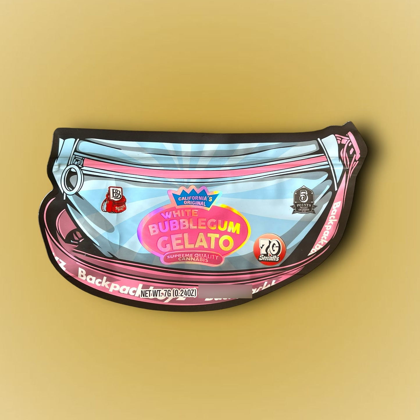 White Bubblegum Gelato 7 G Mylar Bags Backpack Boyz