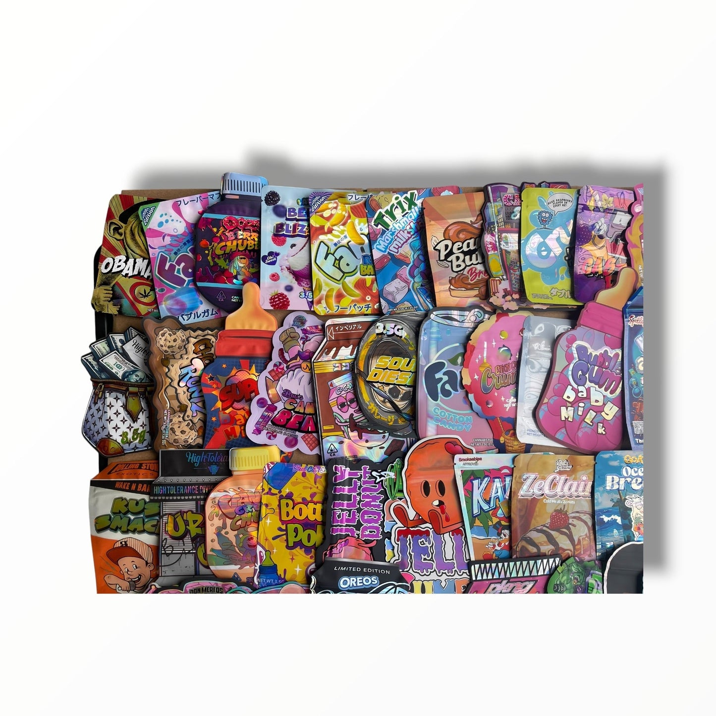 50 Different Designs 3.5g Mylar Bags – One of Each Design – Assorted Smell Proof Foil Bags – Variety Pack