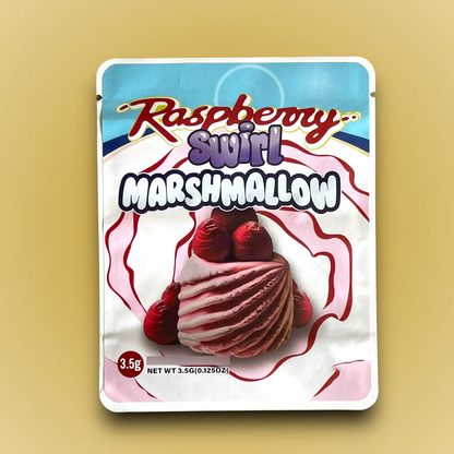 Raspberry Swirl Marshmallow Mylar Bags 3.5g Sticker base Bag