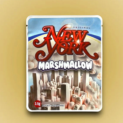 New York Marshmallow Mylar Bags 3.5g Sticker base Bag -With stickers and labels - Black Unicorn Hub