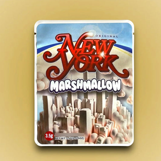 New York Marshmallow Mylar Bags 3.5g Sticker base Bag -With stickers and labels - Black Unicorn Hub