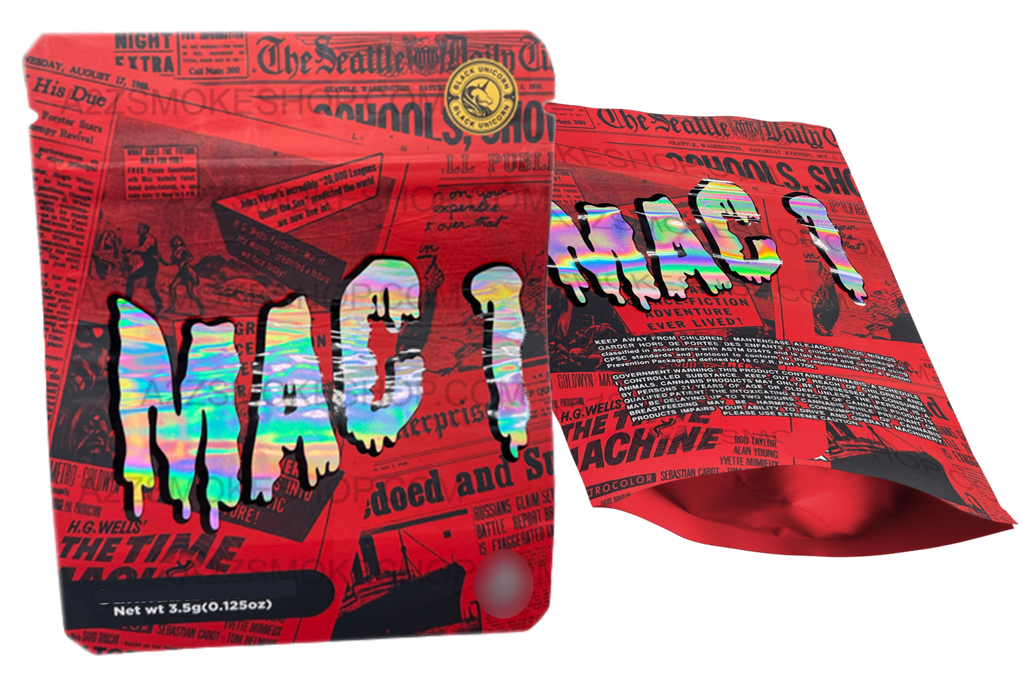 Black Unicorn -Mac 1 Holographic Mylar bag 3.5g  For Flower