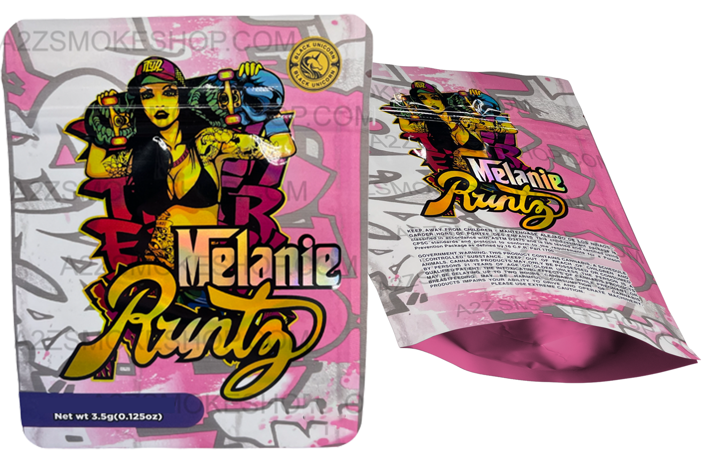 Black Unicorn Melanie Holographic Mylar bag 3.5g