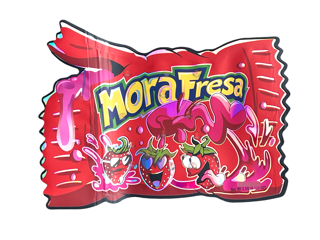 Mora Fresa Fumi Cut Out Mylar Bags 3.5g Die Cut Holographic High Volume