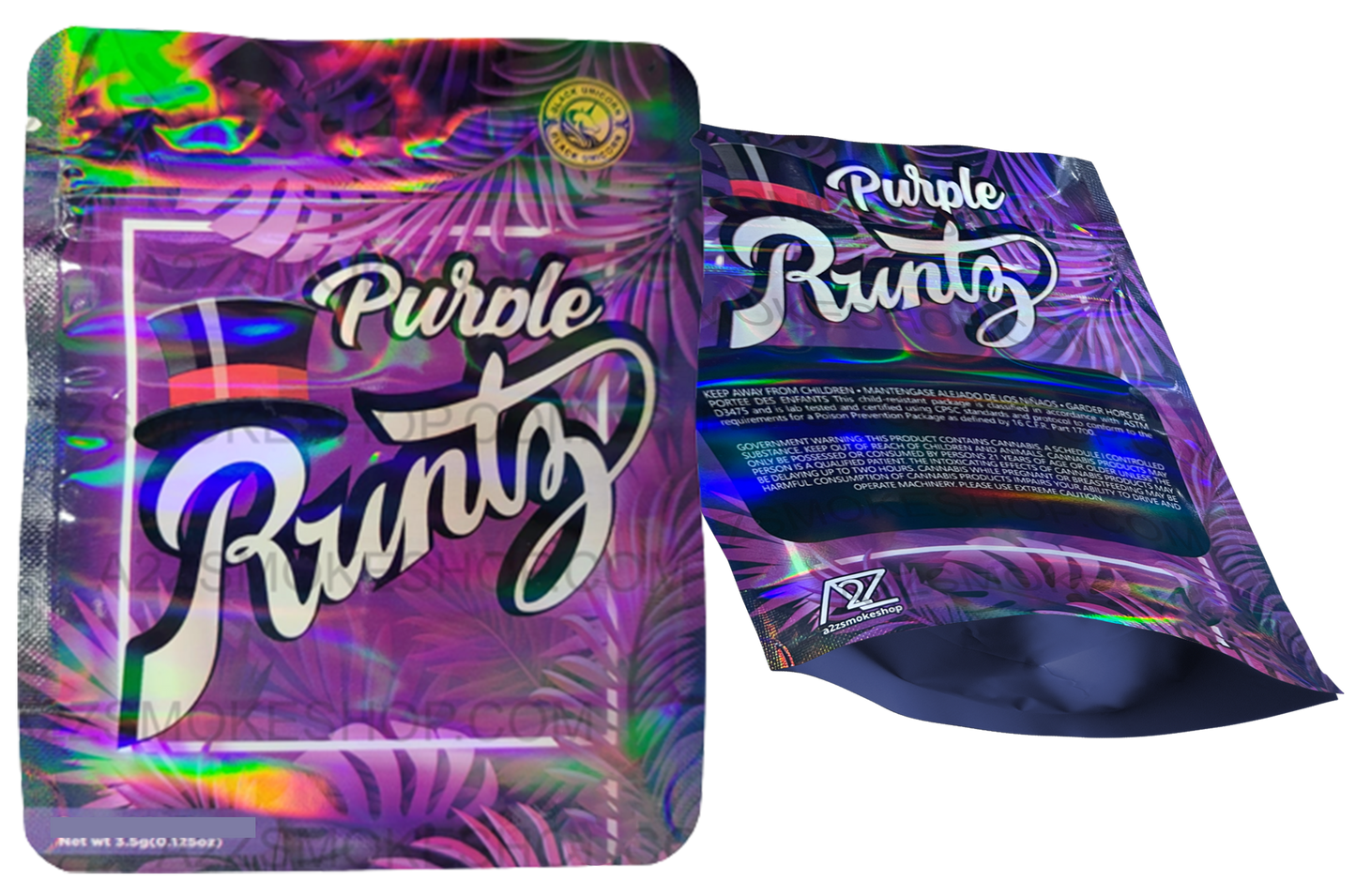 Black Unicorn Purple Holographic Mylar bag 3.5g